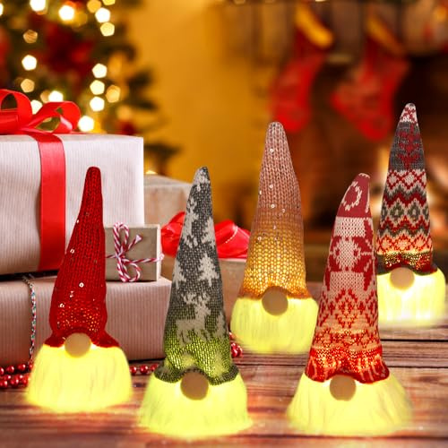 DAJASD Gnomo Di Natale, 5 Pezzi Decorazione Natalizia Gnomo, Gnomo Natalizio Illuminato,Gnomi Di Natale Con Luce, Babbo Natale Gnomo, Decorazioni Natalizie Gnomi,Natalizie Gnomo Decorazioni Per Natale