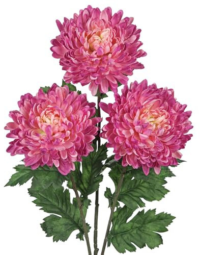 Arborus Künstliche Blumenstrauß Kunstblumen Violett Chrysanthemen für Vase | 3 Stück Blumenarrangement Dekoblume mit Stiele Künstliche Blütenzweige für Tisch Regal Fensterbank Balkon Deko im Büro Zimmer