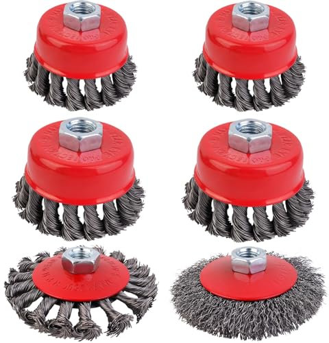 6 Piezas Cepillo Alambre Taladro, M14 Cepillo de Alambre para Taladro, Cepillo de Alambre Diámetro de 75mm y 100mm, para Eliminación de óxido, Pintura para Madera y Meta