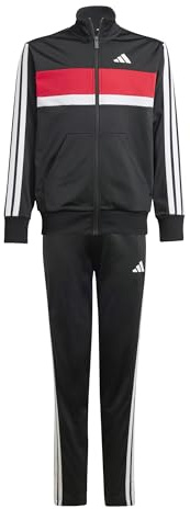 adidas Unisex Kids Seasonal Essentials Tiberio 3 Stripes Tricot Track Suit, black/white/pure ruby, 15-16 Years