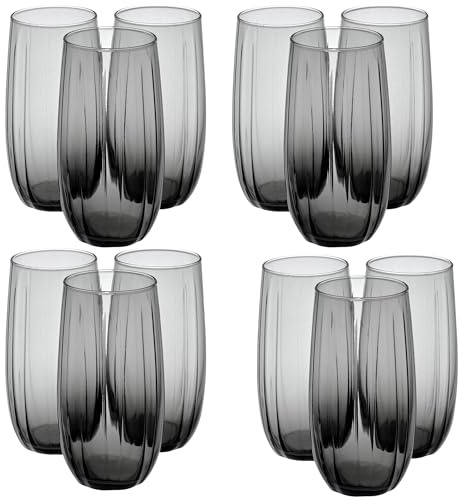 Queensway Home & Dining 12-Piece Coloured Glass Tumbler Set - Stylish, Durable Drinkware for Cocktails, Juices & Everyday Use - 500ml Dark Grey Dishwasher Safe Glasses