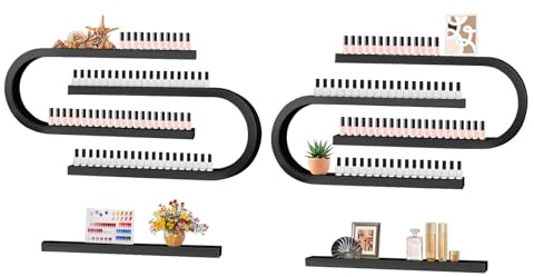 U Shape Metal Wall Mounted Nail Polish Storage Racks, Kalolary 6 PCS Black Display Rack Cosmetic Display Case Lipstick Perfume Wall Shelf Essential Oil Organizer for Nail Polish Bottles Spa Salon Shop