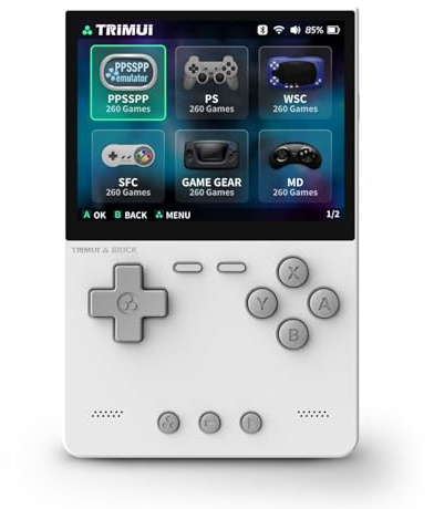 TRIMUI Consola de juegos portátil de ladrillo, mini reproductor de juegos compatible con pantalla IPS de alta definición de 3.2 pulgadas, consola de videojuegos portátil (Blanco 64G)