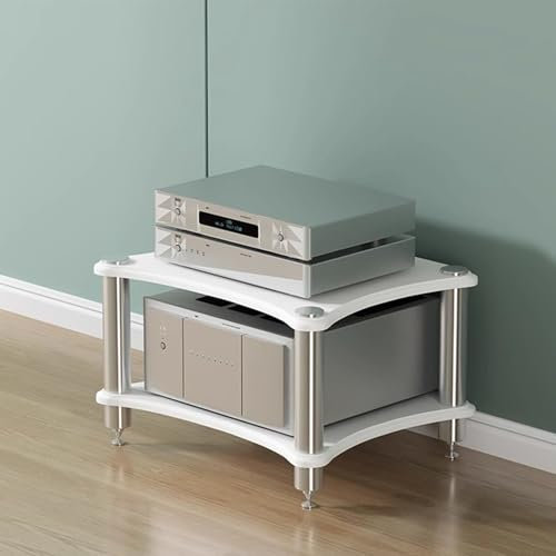 Oracra Mobile HiFi Moderno Scaffale Portaoggetti Audio-Video, Piccolo Scaffale per Intrattenimento Stereo, Supporto Angolare per Giradischi CD Dvd per Home Theater, Multifunzionale(White,2 Layer)