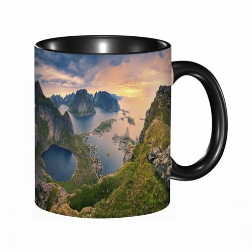 reyawdf Original Tasse mit lustigem Design,Norwegen. Blick von Reinebringen auf die Lofoten-Inseln in Norwegen be,330ml, für Kaffee- und Teeliebhaber, als Geschenk für Weihnachten, Geburtstag und mehr