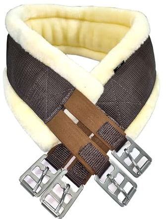 Preto Synthetic Horse Saddle Girth Elastic Ends Soft Faux Fur Mink Fleece Lined Strong Tear Resistant Nylon Webbing Anti Chafing Padded Riding Full Cob Pony