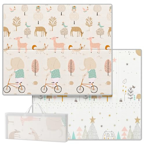 Lertantri Tappeto Gioco Bambini, Uccello 200x180x1.5cm Tappetino Pieghevole Impermeabile Doppio Lato per Bambini, XPE Schiuma Tappetini Antiscivolo, Non Tossico Tappeto Gioco Neonato
