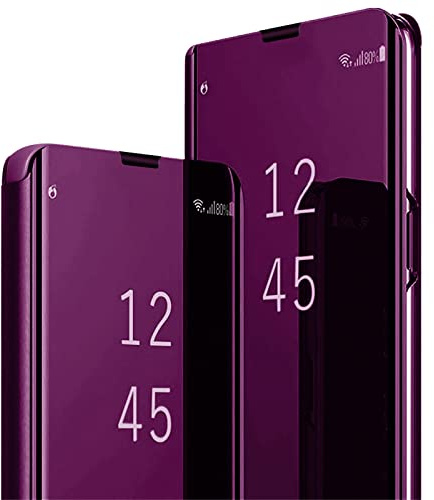 2Buyshop für Samsung Galaxy S24 Ultra Hülle Leder Klappbar Flip Original Clear View Spiegel Tasche Stoßfest Lederhülle mit Standfunktion Mirror Case Handyhülle für Samsung S24 Ultra 5G Case Cover