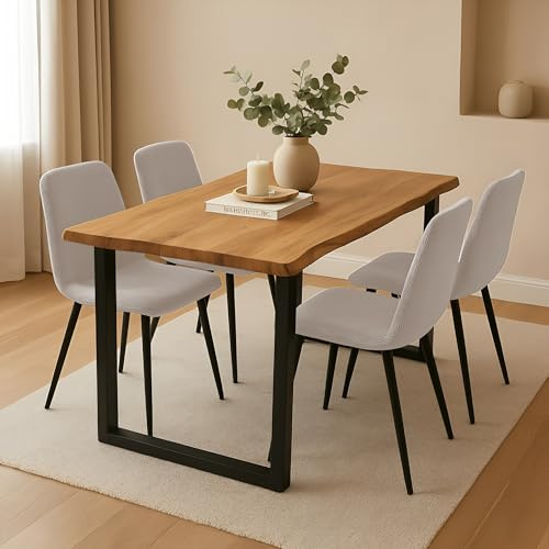 SAM 5-TLG. Essgruppe Josy, 120x80 cm, Holz Wildeiche-Optik, 4X Stuhl Creme | Stuhl Susi Creme, U-Gestell Schwarz, Kleiner Esstisch mit 4 Stühlen, Esszimmertisch/Küchentisch/Holztisch, Esszimmer