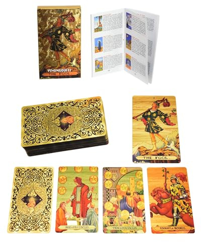 YIMINGOUFEI Inglese Waite Tarot in lamina d'oro, 78 pezzi, con istruzioni (lingua italiana non garantita), design in PET impermeabile, stile medievale