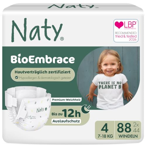 Naty BioEmbrace Couches Bébé Taille 4 (7–18 kg), 88 unités