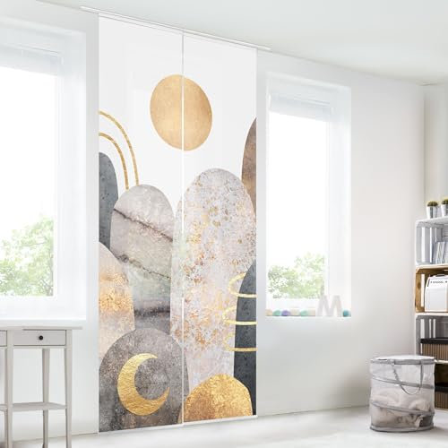 micasia Schiebegardine halbtransparent 60er Paneel Klett Muster Textil lichtdurchlässig - Motiv Abstrakt Flächenvorhang grau Wohnzimmer Schlafzimmer 2559 (120x250 cm - 2er Set)