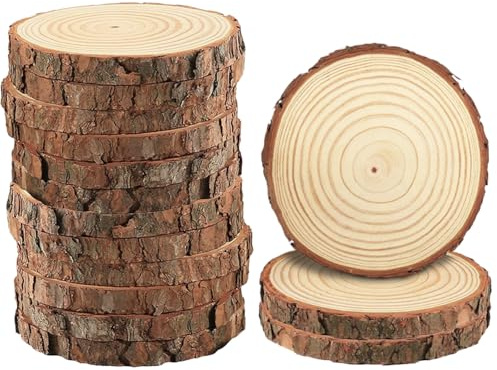 Plazotta 15 Stück Naturholzscheiben, 11–12 cm, unlackiertes Holz, Bastelset, runde Scheiben, rustikale Hochzeitsdekoration für Kunst und Handwerk