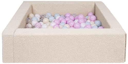 Velinda Bällebad Bällepool Bällebecken Spielbecken Kinderpool Quadrat Bouclé 300 Bälle (Farbe: weiß, transparent, pink, blau, gelb (Pastell))
