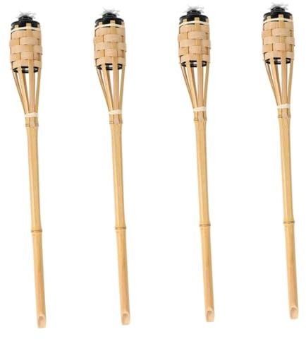 FIXOSHEE 4 pièces Torches Bambou pour Extérieur Lot Ancrage Au Sol Lampe Huile Tressée avec Mèche Décoration Jardin et Fête
