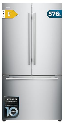 Cecotec Kühlschrank Französische Tür 576L Total NoFrost Bolero CoolMarket FD 576 Inox E. Inverter Plus Kompressor, Niedriger Verbrauch, Elektronisches Innen-Display, Metallgriffe, Smart-Modus
