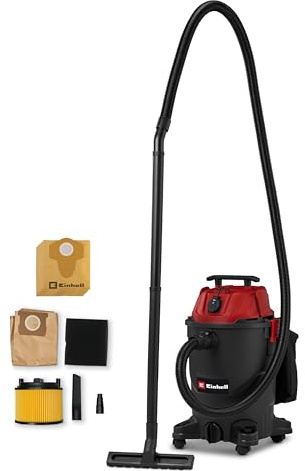 Einhell Nass-Trockensauger TC-VC 3055 A (850 Watt, 190 mbar Saugleistung, Automatiksteckdose, 30 L Auffangbehälter, Tragegriff, inkl. Düsen, Filter und 6X Schmutzfangsack)