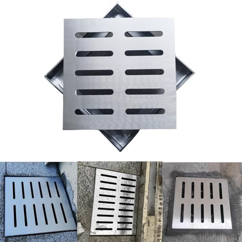Rejilla de Drenaje para Exteriores de Acero Inoxidable, Tapa Sumidero Terraza y Marco, Rejilla Sumidero para Sumideros de Baños, Aceras Y Patios(60cm/24in)