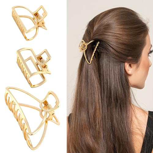 3er-Pack Haarklammern für Damen, Metall Haarspangen Gold Rutschfeste Haarclips Mädchen Haarklammer Eleganter Haarschmuck Haarkrallen für Alltag und Besondere Anlässe