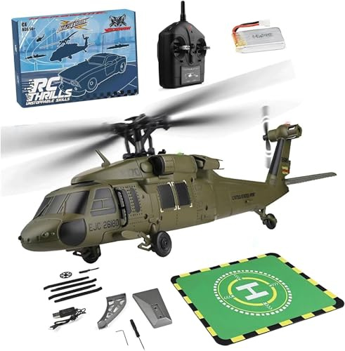 ENGINEMECH WL K170 UH-60L RC Hubschrauber, 2,4G 4-Kanal Flybarless Gyro Ferngesteuerter Helikopter Militär Flugzeug Bürstenloser Motor 6G/3D Stunt Copter Helikopter für Erwachsene (1 Akku)