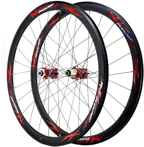 KUNYOS 700C Rennrad Laufradsatz Für Cross-Rad Scheibenbremse V/C Felge Hoch 40MM 7/8/9/10/11/12 Gänge Freilauf 24 Löcher,Rot,Thru axle