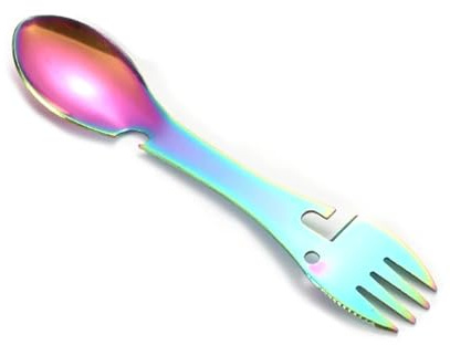 Outils de survie en plein air 5 en 1, Kit EDC multifonctionnel for Camping, fourchette pratique, couteau cuillère bouteille/ouvre-boîte 1 pièces(Colorful)