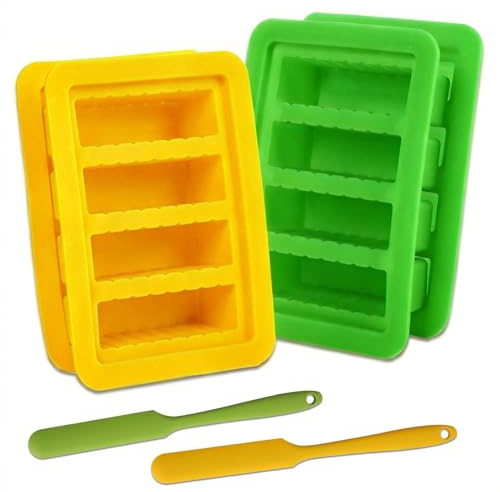 2PCS Butter Silicone Mold with Lid, Non-Stick Butter Mold for Homemade Butter, Butter Stick molds with Butter Paddles for Making Butter for Chocolate Making and Homemade Cakes Baking (Yellow&Green)