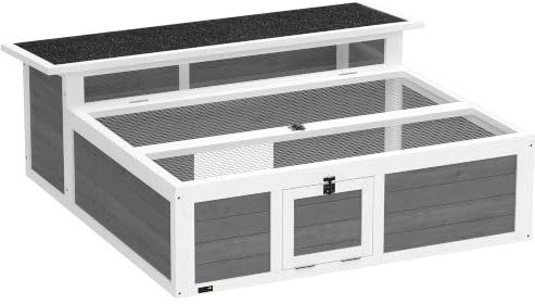 PawHut Schildkrötenhaus aus Holz, XXL, 113 x 106,5 x 44,5 cm – Lebensraum mit 2 Zonen mit Doppeldach, zum Öffnen, Bitumen und Gitter, Fenster – Gehege Schildkröte Hermann und Kaninchenstall