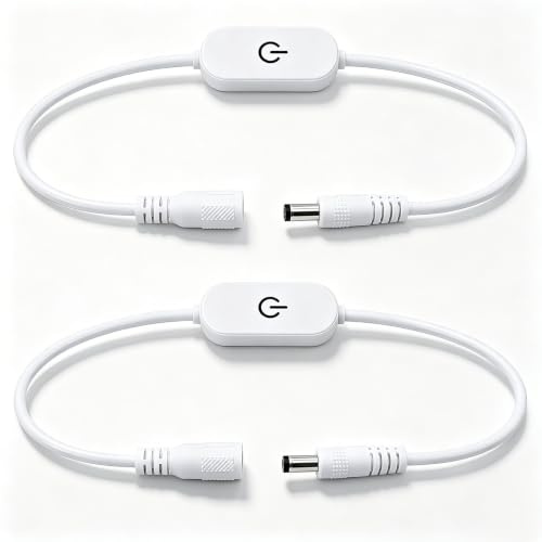 2 Stück LED Strip Dimmer Switch, Einfarbiger LED Touch Inline Dimmer Schalter mit 5,5 mm Stecker und Buchse, DC 12V-24V 2A, Ein/Aus Taktschalter-Controller für Einfarbige LED Lichtleisten, Weiß