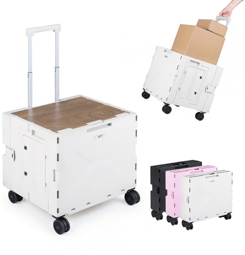 COSTWAY Einkaufstrolley klappbar, Einkaufswagen 75L, Einkaufskorb mit Deckel, Rollen & verstellbarem Teleskopgriff, Shopping Trolley, Transportwagen mit Getränkehalter & 2 Boxen, Weiß