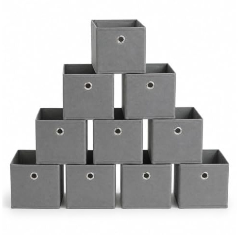 Murago - 10er Set Aufbewahrungsbox 20x20x20cm Grau Faltbox Würfelbox | Regalbox Ordnungsbox Stoffbox Regalkorb Organizer Schrankbox Kommodenbox Klappbox Kinderzimmer Büro Klappbarer Organizer