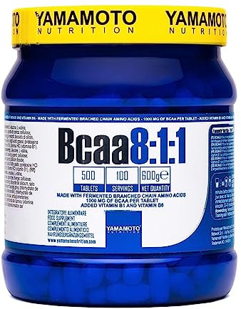 Yamamoto Nutrition Bcaa 8:1:1 Integratore Alimentare di Aminoacidi a Catena Ramificata con Vitamine B1 e B6 500 Compresse, 600 Grammi