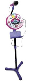 VTech Kidi Superstar LightShow Rosa, Standmikrofon, 8-in-1, Karaoke-Mikrofon für Kinder mit Discokugel, Gesangslernen und Spiele, Geschenk für Kinder ab 5 Jahren – Inhalt auf Französisch