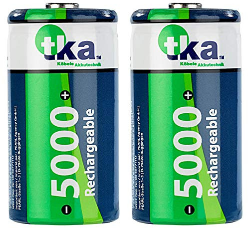 tka Köbele Akkutechnik C Akku: 2er-Set NiMH-Akkus Typ C/Babyzelle, 5.000 mAh (Akkus Batterien C, Batterien Typ C Akkus, wiederaufladbare)