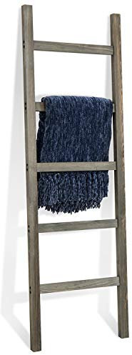 MyGift Urban Rustic Barnwood Échelle décorative en bois de grange avec 5 échelons, étagère de rangement murale pour salle de bain, salon ou chambre à coucher