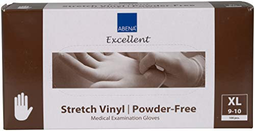 ABENA Stretch Vinyl Disposable Gloves - Multi Purpose, Powder Free, Strong & Flexible Medical Grade, Box of 100 - XL