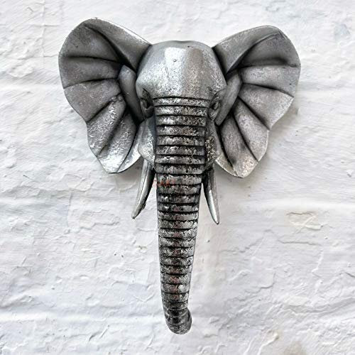 Darthome Ltd Silver Elephant Head Bust Wall Mounted Home Statue Sculpture Decor Ornament Gift 21cm