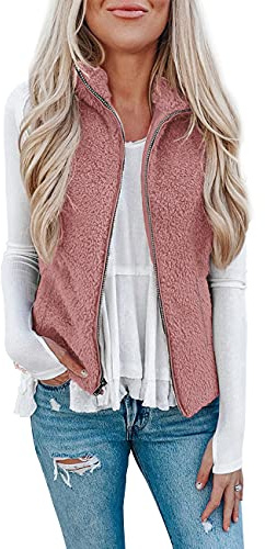 Rapbin Teddy Fleece Weste Damen Herbst Winter Warm Westen Leicht Damenweste | Teddy Fleece Weste Damen,Herbst Winter Warm Ärmellos Westen Pelzjacke & Leicht Casual Einfarbig Damenweste Herbstmantel