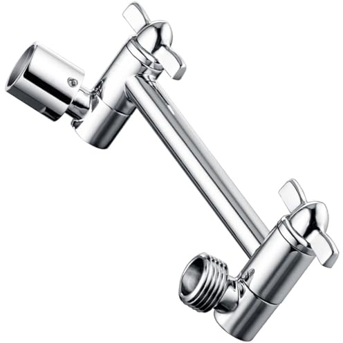 Bright Showers Brass Shower Arm Extender for Rain and Handheld Shower Head, 5 Inch Universal Shower Head Extension Arm, Height & Angle Adjustable, Chrome