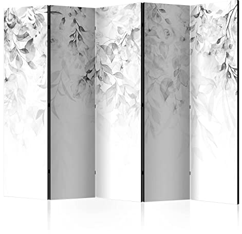 murando - Paravent Raumteiler Blätter, 225x172 cm, 5-teilig, Wohnzimmer | Mobiler Sichtschutz, sofort einsatzbereit, Holzrahmen, ideal fürs Wohnzimmer oder Büro, geruchsneutral, lichtbeständig