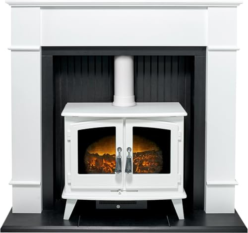 Adam Oxford Stove Fireplace in Pure White with Woodhouse Electric Stove, 48 Inch