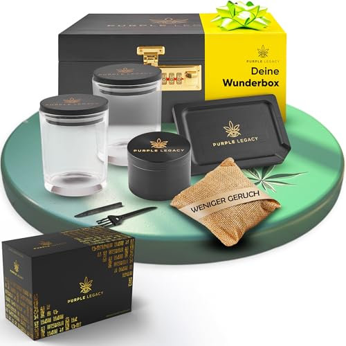PURPLE LEGACY® Grinder Set Box Caja con cerradura Caja de hierbas secas Accesorios Set de madera de pino Caja de almacenamiento con 2 vasos Triturador Set de almacenamiento con cerradura Grinder