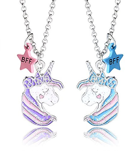 Hifot 2 Stück Halskette Damen Silber Freundschaftskette, Bff Ketten für 2 Mädchen, Einhorn Halskette Anhänger, Pailletten Halskette für Freundin Geschenk Personalisierter Schmuck