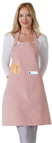 TOSHE Kitchen Apron Waterdrop Resistant Cotton Apron with adjustable Aprons for Women with Pockets 10 Color option Cooking Powder Pink Apron (Powder Pink)