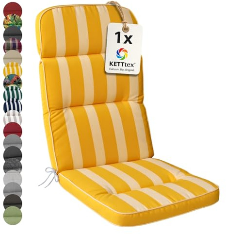 KETTtex EXKLUSIV Auflage Hochlehner gelb gestreift I Gartenstuhl Polster 123x50x9cm I hochwertige und Pflegeleichte Sesselauflage I Wetter- und formbeständige Stuhlauflage I KTH3 Sitzauflage