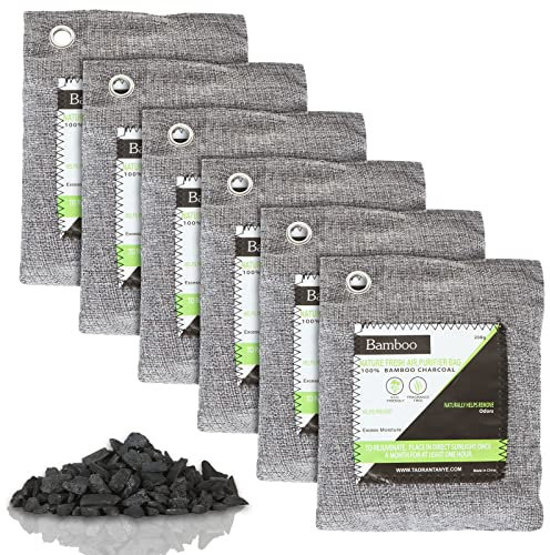 ASelected 6 Pack Bamboo Activated Charcoal Odour Absorber Air Purifier Bags, 200g Activated Carbon Nature Fresh Air Purifying Bag Odour Absorber Charcoal Bags for Home Cars Closets Pet Bathrooms