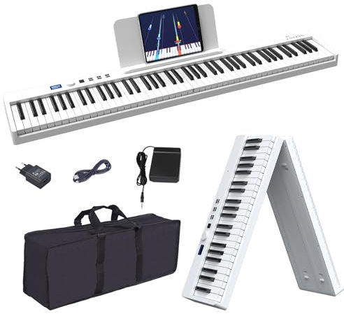 OYAYO Piano mit 88 Tasten Faltbares Klavier mit LCD Bildschirm & Halbgewichteten Tasten Unterstützung MIDI Bluetooth, Digital Piano Keyboard mit Klaviertasche für Kinder Geburtstags Geschenk