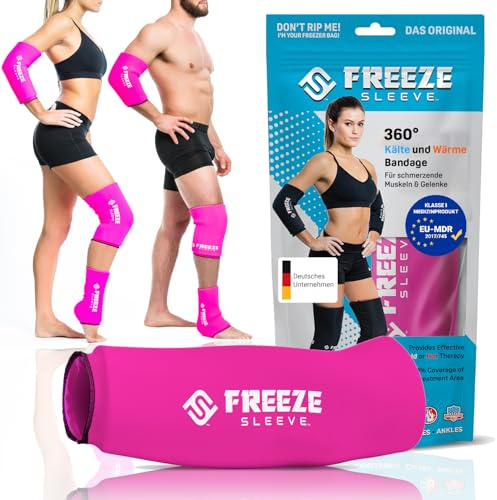 FREEZE SLEEVE Kühlbandage mit Wärmefunktion. Wiederverwendbar und hält von selbst mit 360° Wirkung Kühlpack für Knie Ellbogen Gelenke hilft bei Tennisarm Knieschmerzen (Pink - S)