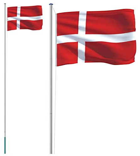 vidaXL Mástil y Bandera de Dinamarca, Pabellón para Jardín Exterior, Asta de Bandera con Altura Regulable, Palo de Bandera, Aluminio 6,23 m