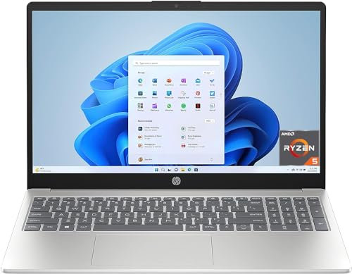 HP Laptop 15-fc0000sf PC Portable 15.6 FHD (AMD Ryzen 5 7520U, RAM 16 Go, SSD 512 Go, AZERTY, Windows 11 Famille) Argent